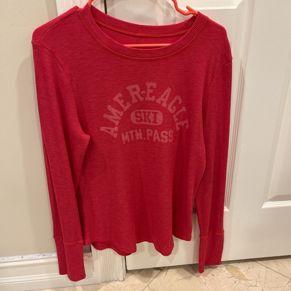 American Eagle Red Long Sleeve Shirt
